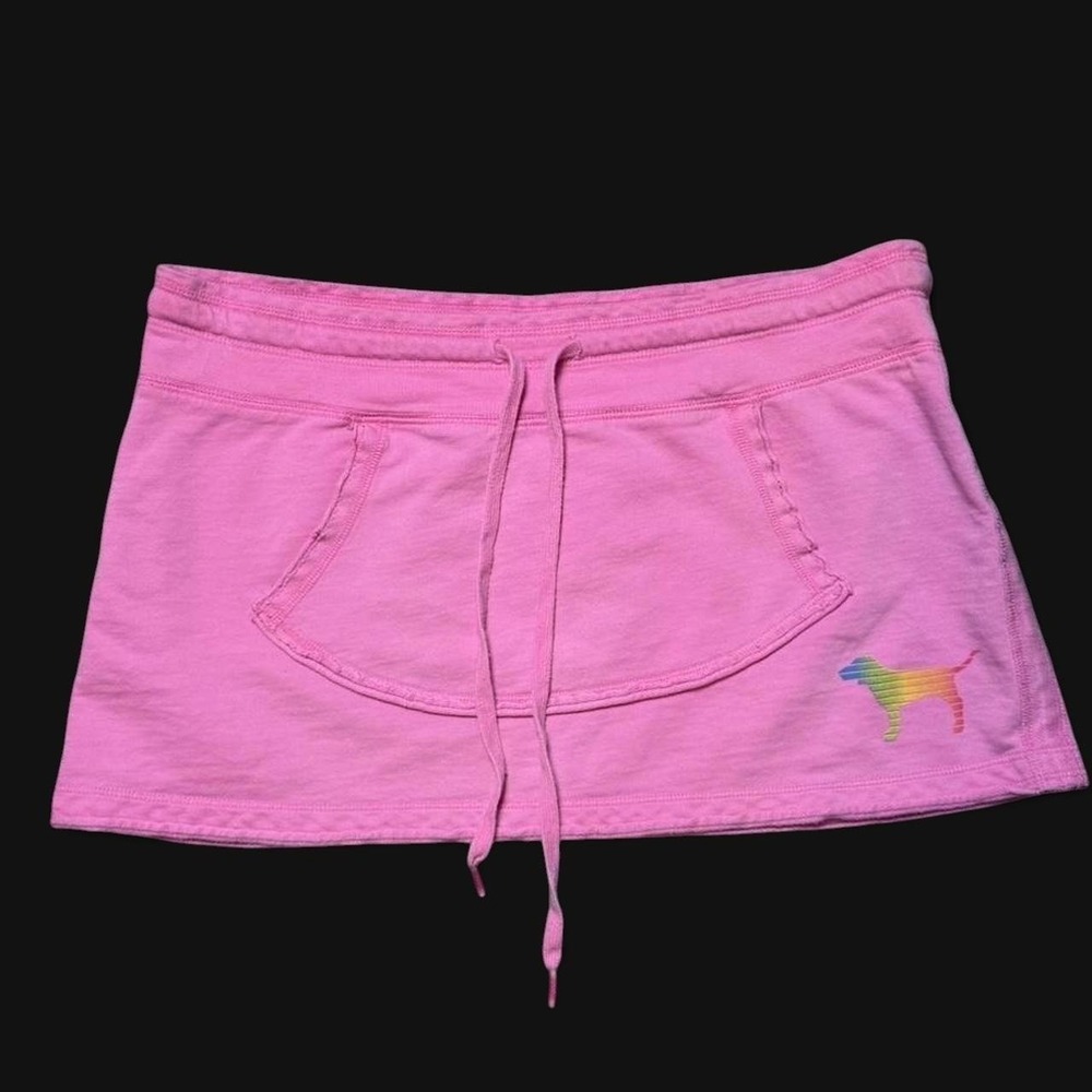 Rare Vintage rainbow Victorias Secret PINK kangaroo pocket micro mini skirt